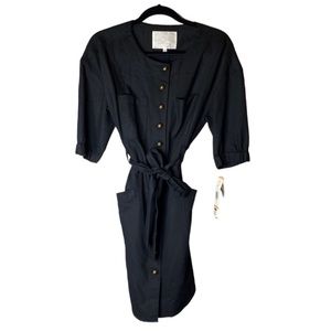 317-RACHEL RACHEL ROY Black Button down tie waist dress antique brass bu…
